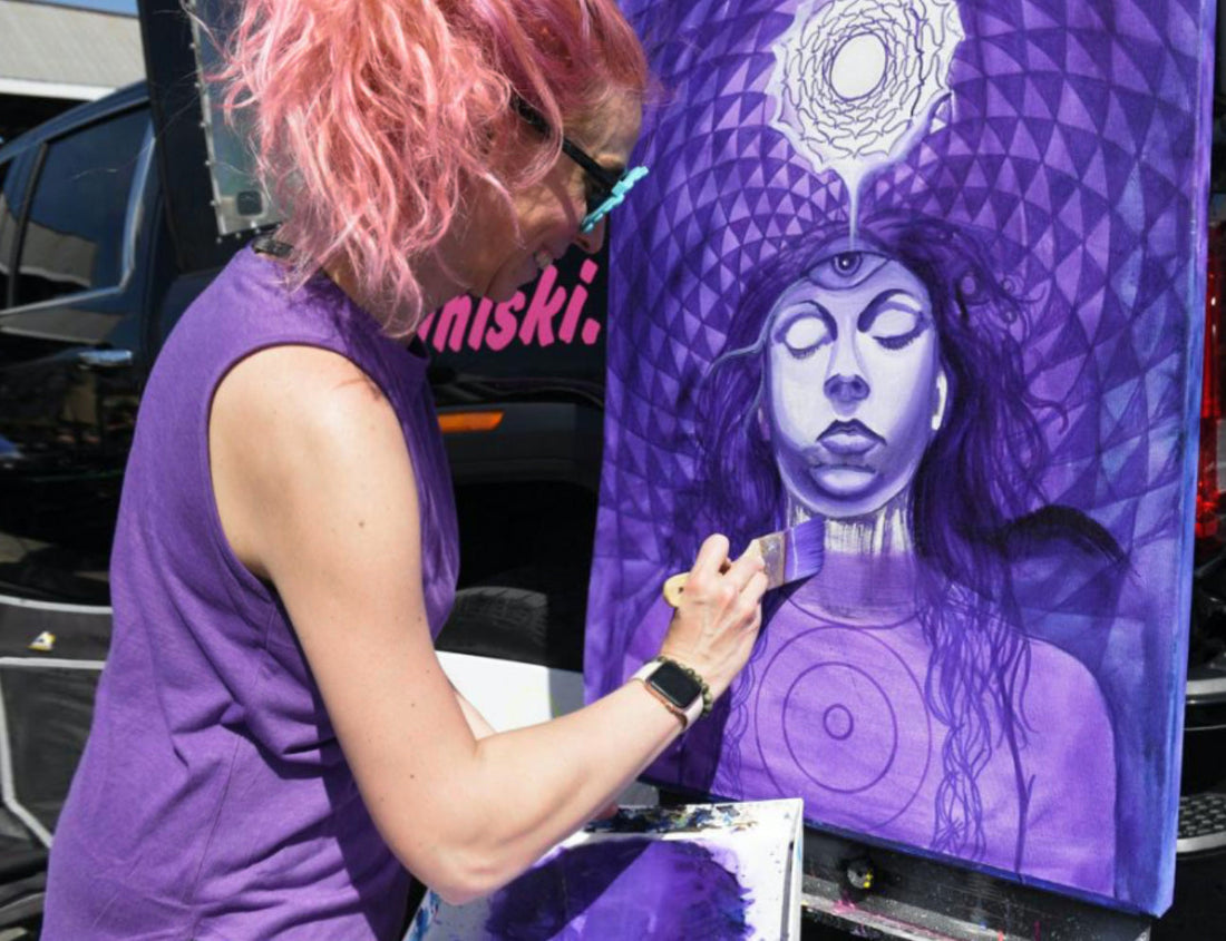 Krissy Whiski at Lancaster Bloom Festival Visionary Artist Painter Tapping into Tancendence and healing via creating art