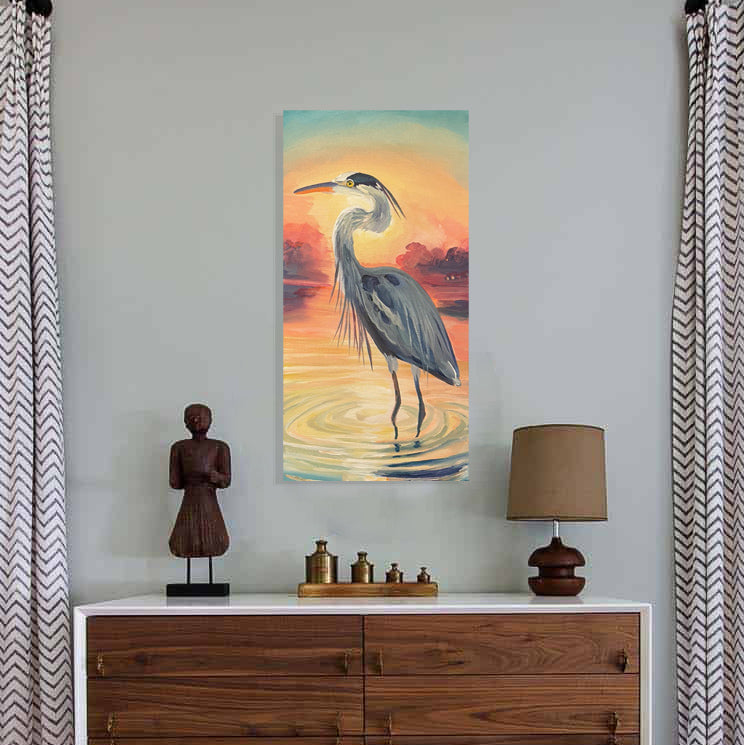 Blue Heron At Sunset