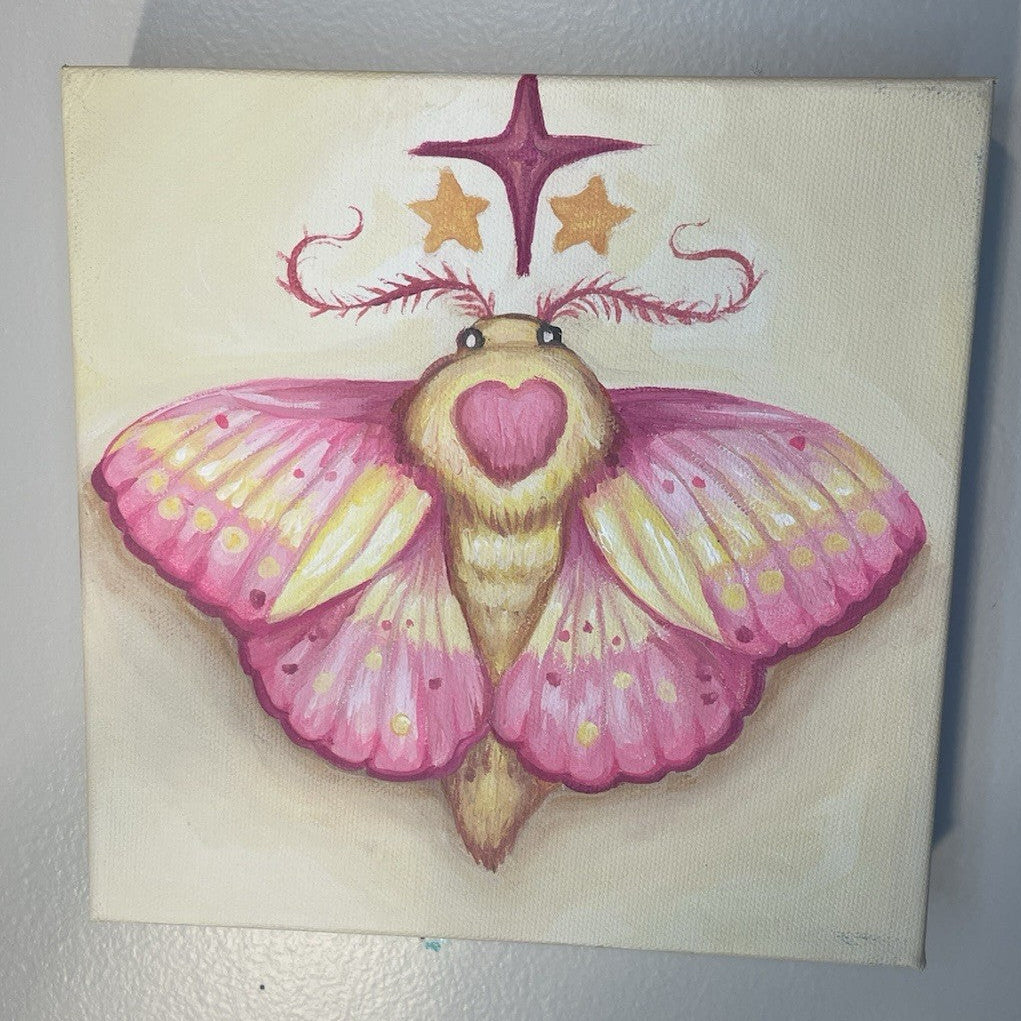 original art with rosy maple moth bykrissy whiski painting